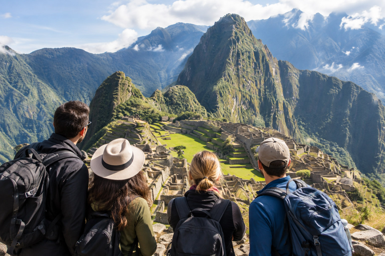 Grupo de viajeros disfrutando de Machu Picchu